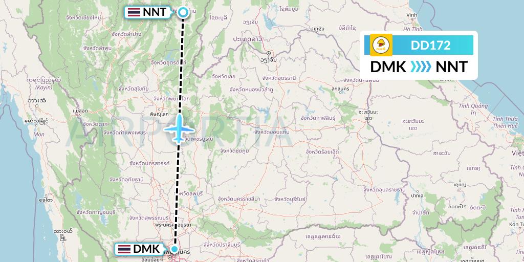 DD172 Nok Air Flight Map: Bangkok to Nan