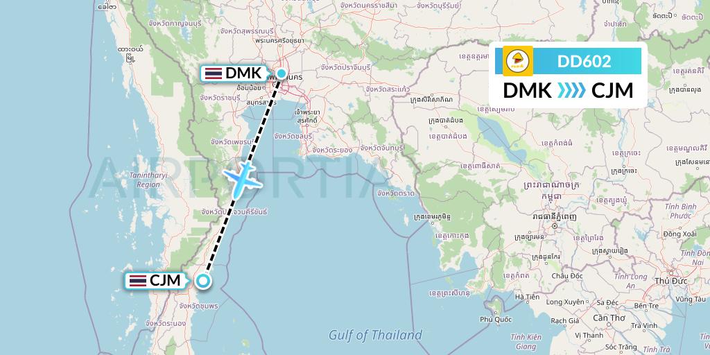 DD602 Nok Air Flight Map: Bangkok to Chumphon