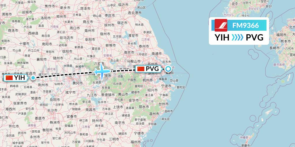 FM9366 Shanghai Airlines Flight Map: Yichang to Shanghai