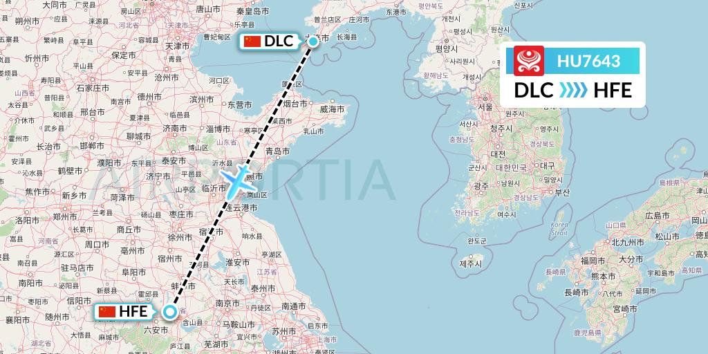 HU7643 Hainan Airlines Flight Map: Dalian to Hefei