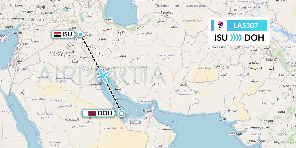 LA5307 LAN Airlines Flight Map: Sulaimaniyah to Doha