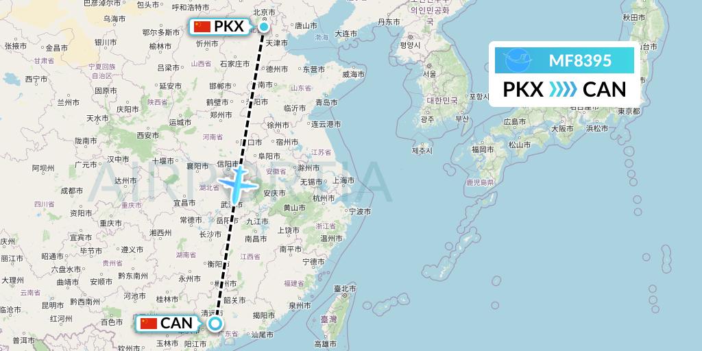 MF8395 Xiamen Airlines Flight Map: Beijing to Guangzhou