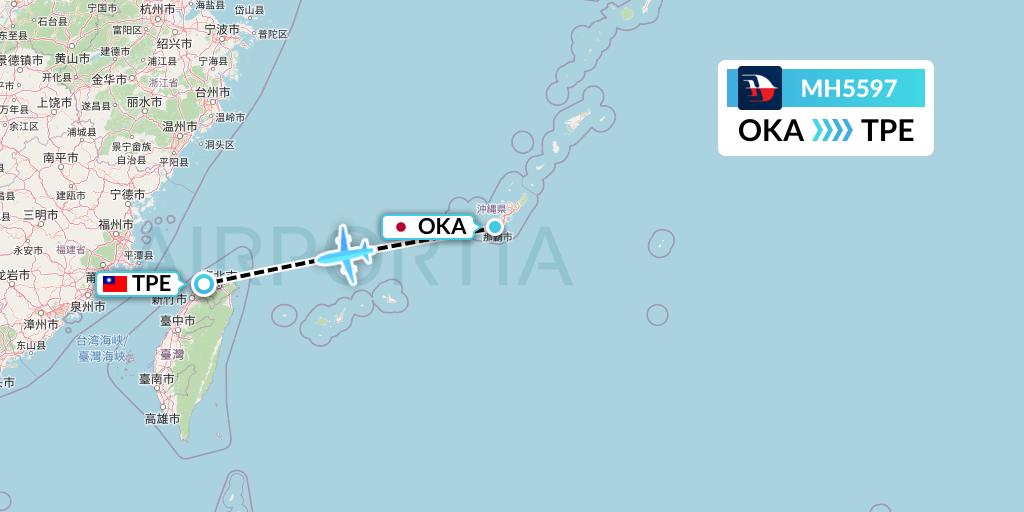 MH5597 Malaysia Airlines Flight Map: Naha to Taipei