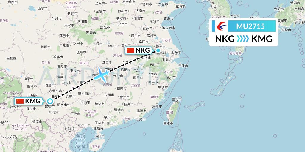 MU2715 China Eastern Airlines Flight Map: Nanjing to Kunming