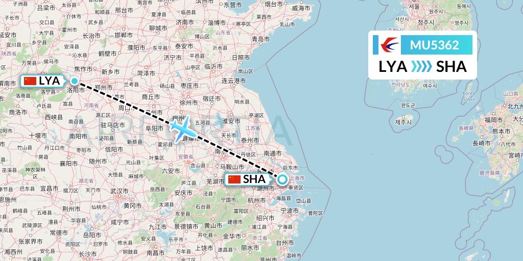 MU5362 China Eastern Airlines Flight Map: Luoyang to Shanghai