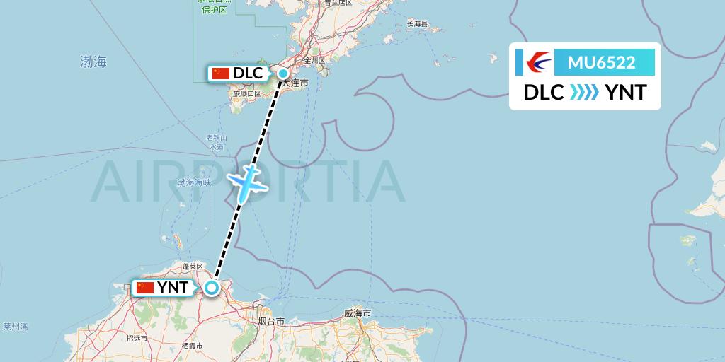 MU6522 China Eastern Airlines Flight Map: Dalian to Yantai