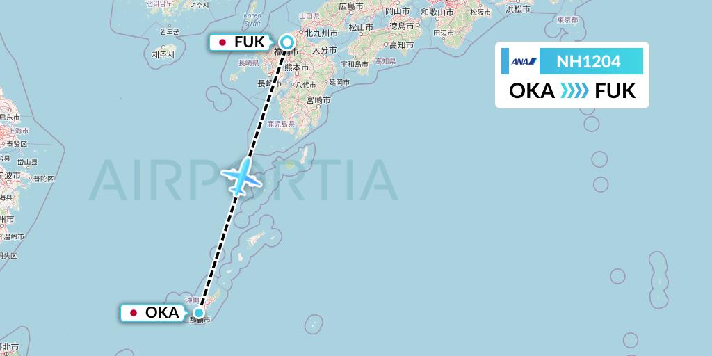 NH1204 All Nippon Airways Flight Map: Naha to Fukuoka