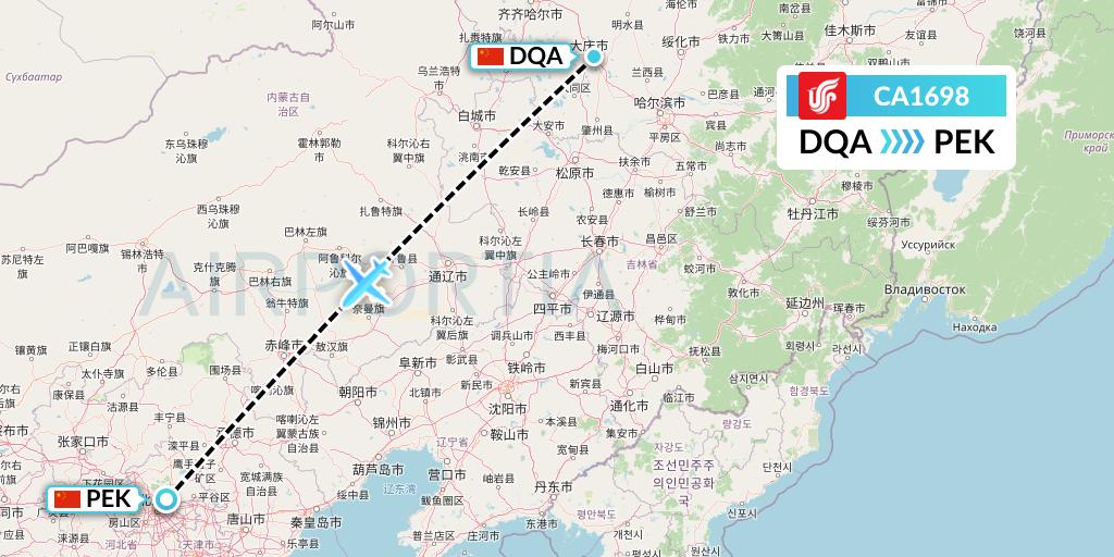 CA1698 Air China Flight Map: Daqing to Beijing