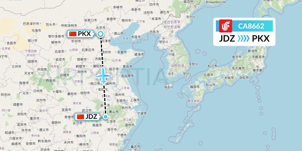 CA8662 Air China Flight Map: Jingdezhen to Beijing