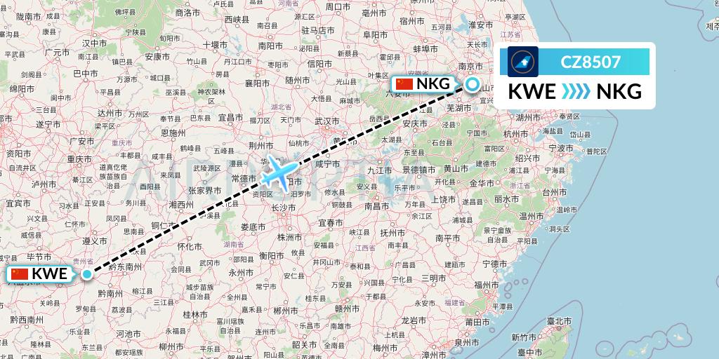 CZ8507 China Southern Airlines Flight Map: Guiyang to Nanjing
