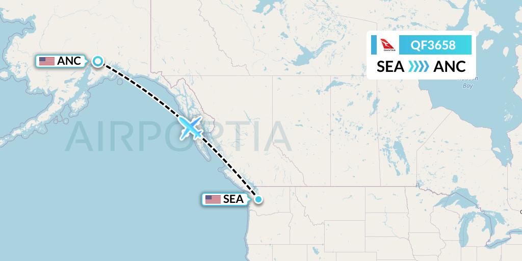 QF3658 Qantas Flight Map: Seattle to Anchorage