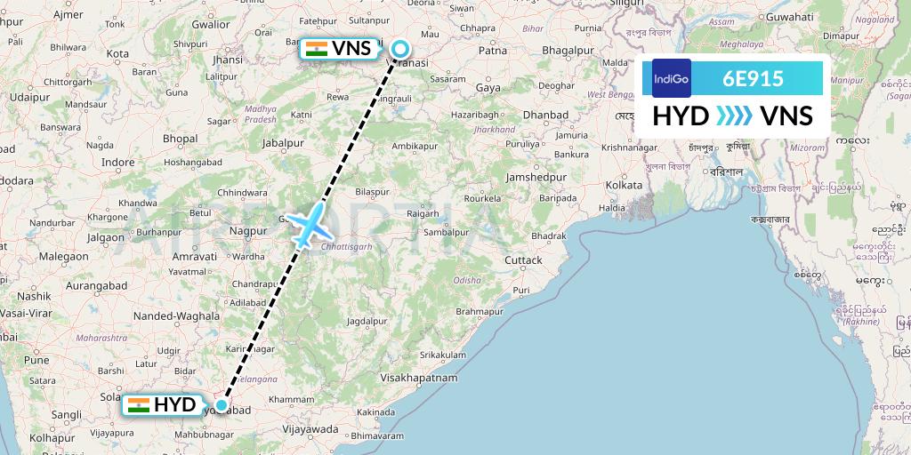 Hyderabad To Varanasi Route Map 6E915 Flight Status Indigo Airlines: Hyderabad To Varanasi (Igo915)