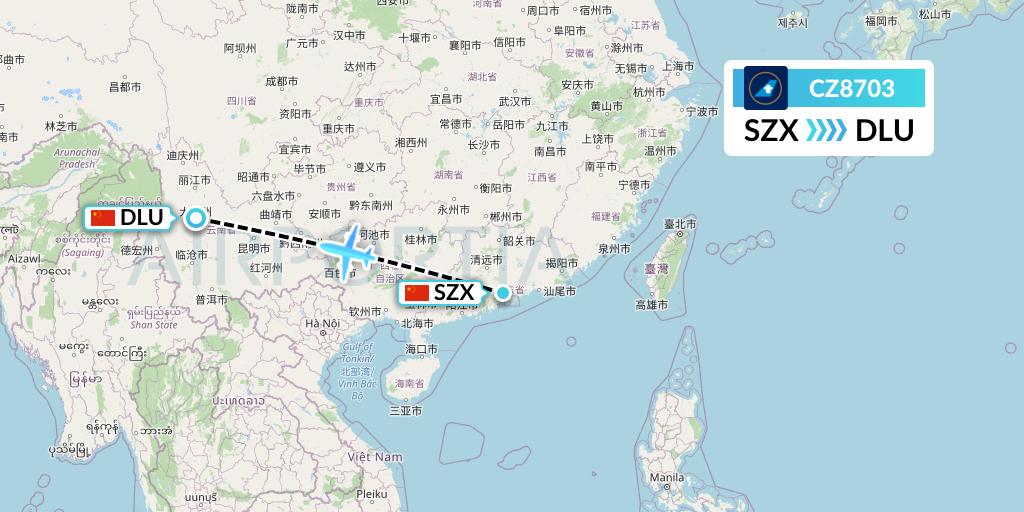 CZ8703 China Southern Airlines Flight Map: Shenzhen to Dali