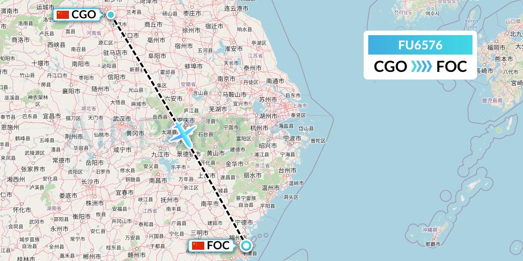 FU6576 Fuzhou Airlines Flight Map: Zhengzhou to Fuzhou