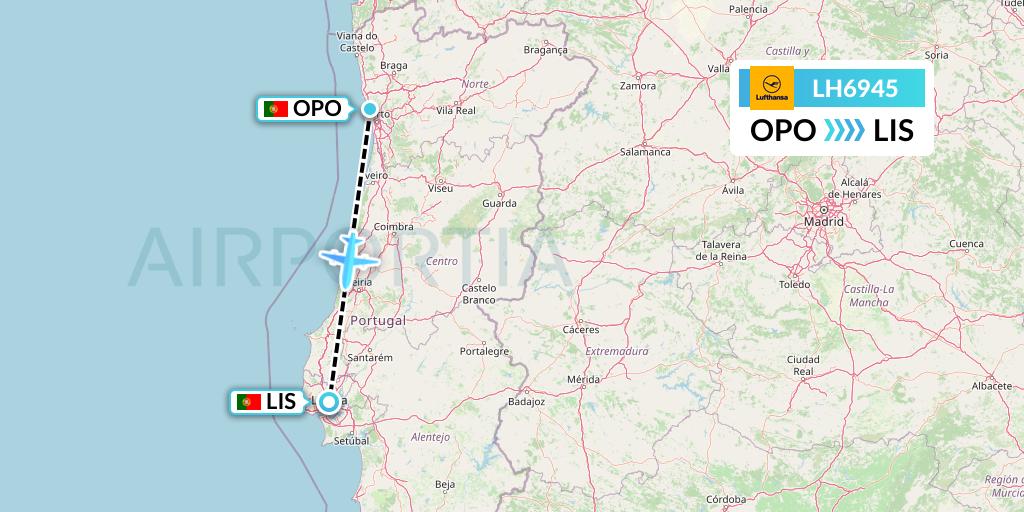 LH6945 Lufthansa Flight Map: Porto to Lisbon