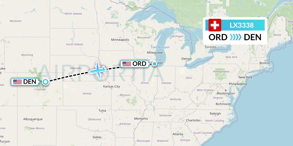 LX3338 Swiss Flight Map: Chicago to Denver