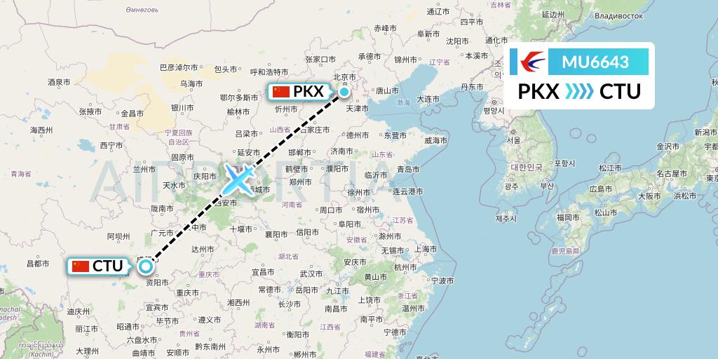 MU6643 China Eastern Airlines Flight Map: Beijing to Chengdu