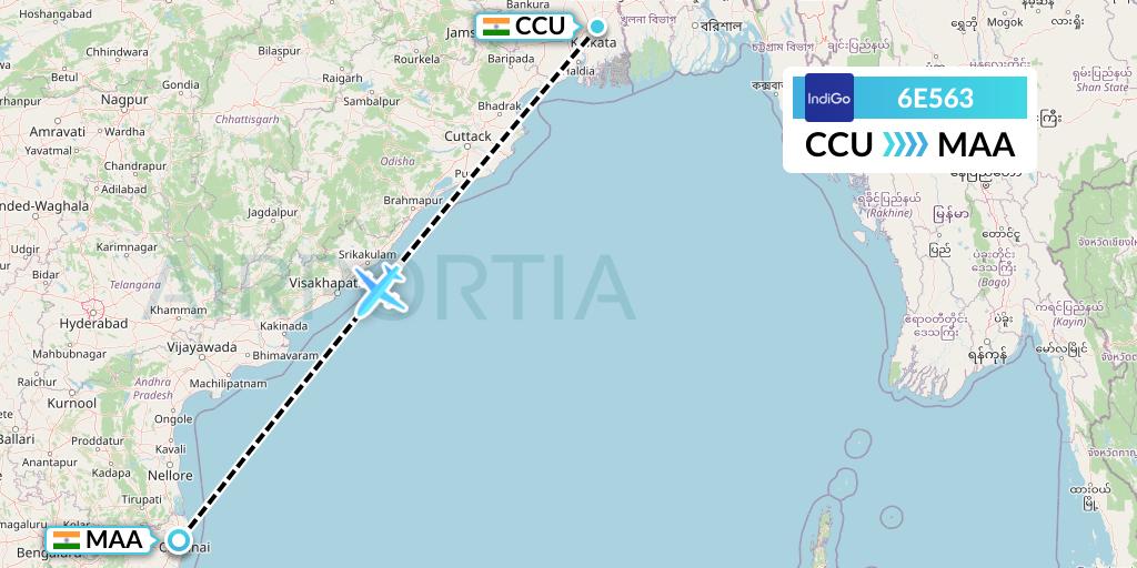 6E563 IndiGo Airlines Flight Map: Kolkata to Chennai