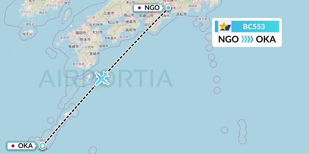 BC553 Skymark Airlines Flight Map: Nagoya to Naha