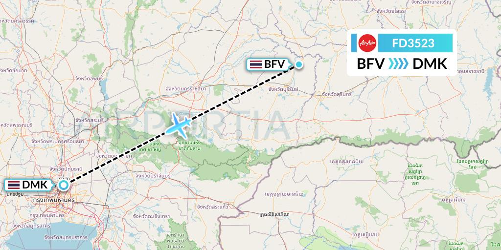 FD3523 Thai AirAsia Flight Map: Buriram to Bangkok