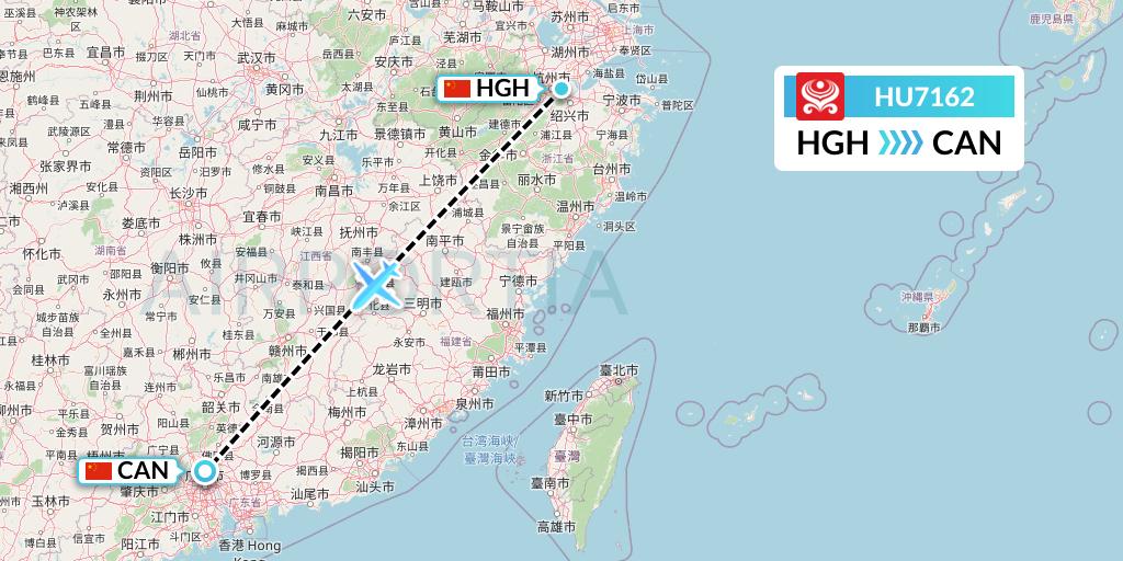 HU7162 Hainan Airlines Flight Map: Hangzhou to Guangzhou