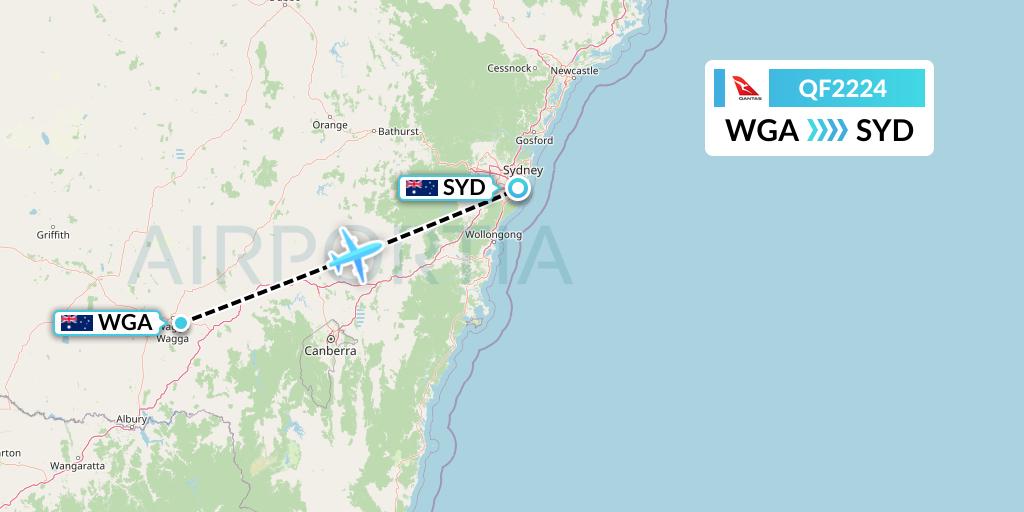 QF2224 Qantas Flight Map: Wagga Wagga to Sydney