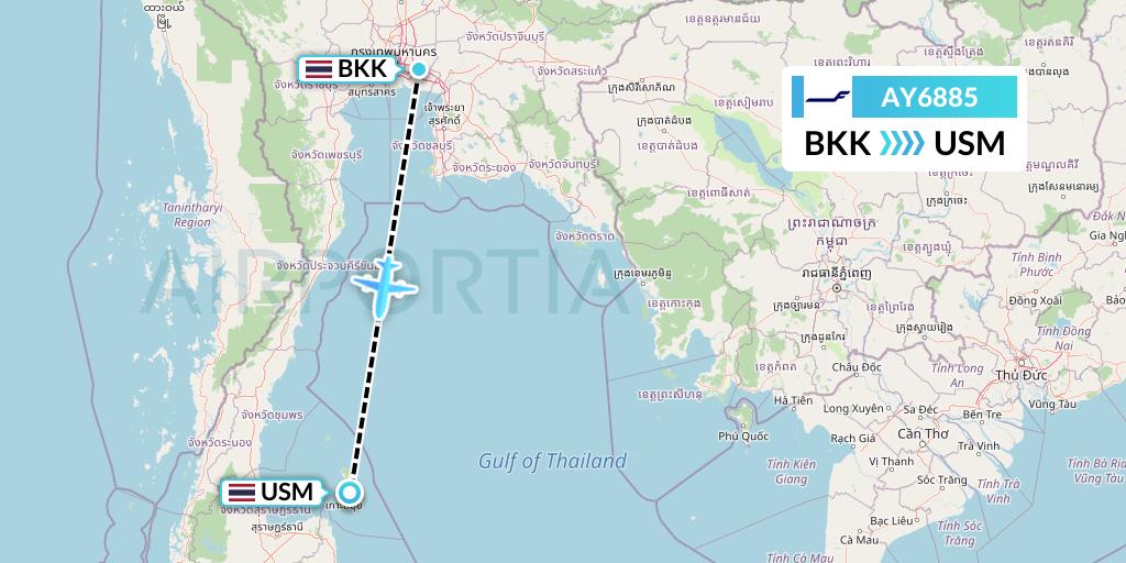 AY6885 Finnair Flight Map: Bangkok to Koh Samui