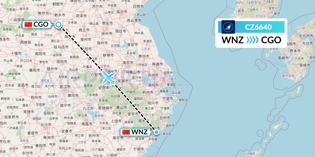 CZ6640 China Southern Airlines Flight Map: Wenzhou to Zhengzhou