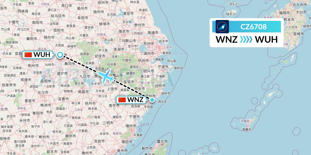 CZ6708 China Southern Airlines Flight Map: Wenzhou to Wuhan