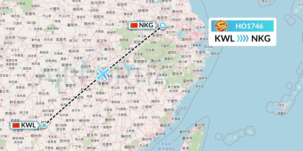 HO1746 Juneyao Airlines Flight Map: Guilin to Nanjing