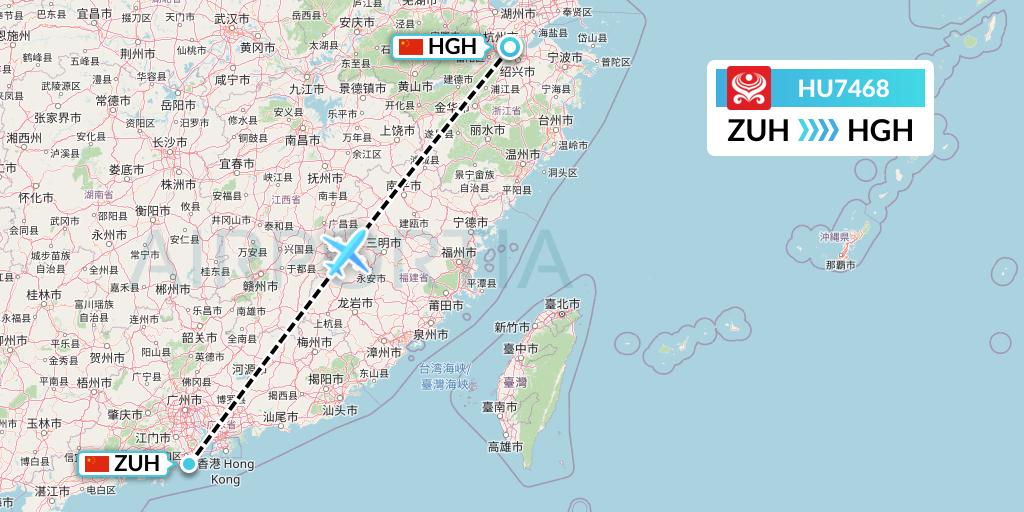 HU7468 Hainan Airlines Flight Map: Zhuhai to Hangzhou