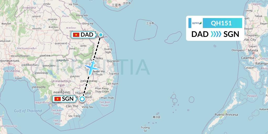 QH151 Bamboo Airways Flight Map: Da Nang to Ho Chi Minh City