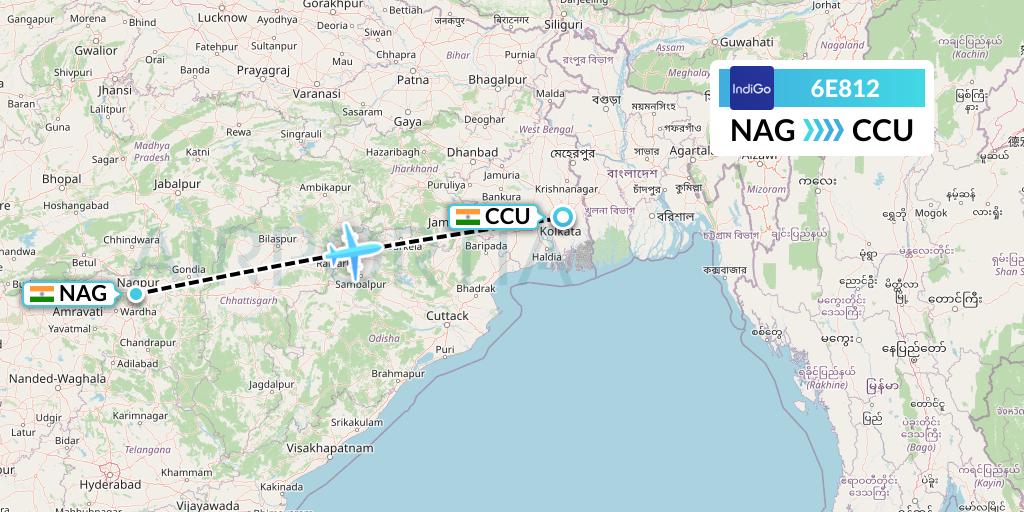 6E812 IndiGo Airlines Flight Map: Nagpur to Kolkata