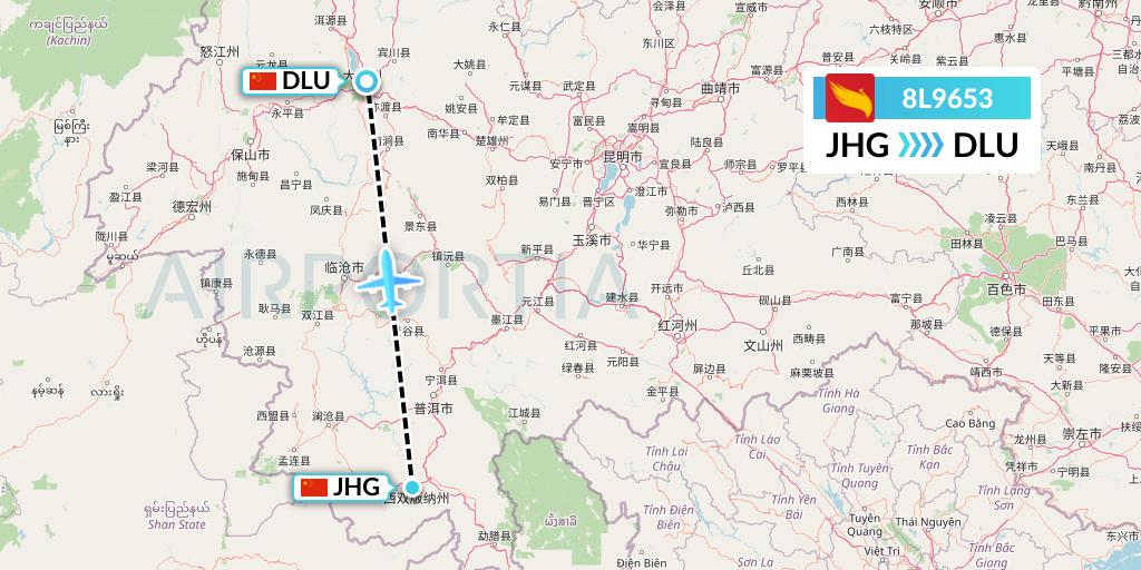 8L9653 Lucky Air Flight Map: Jinghong to Dali