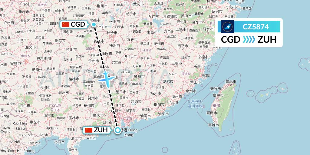 CZ5874 China Southern Airlines Flight Map: Changde to Zhuhai