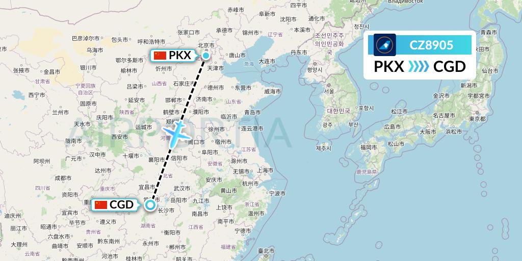 CZ8905 China Southern Airlines Flight Map: Beijing to Changde