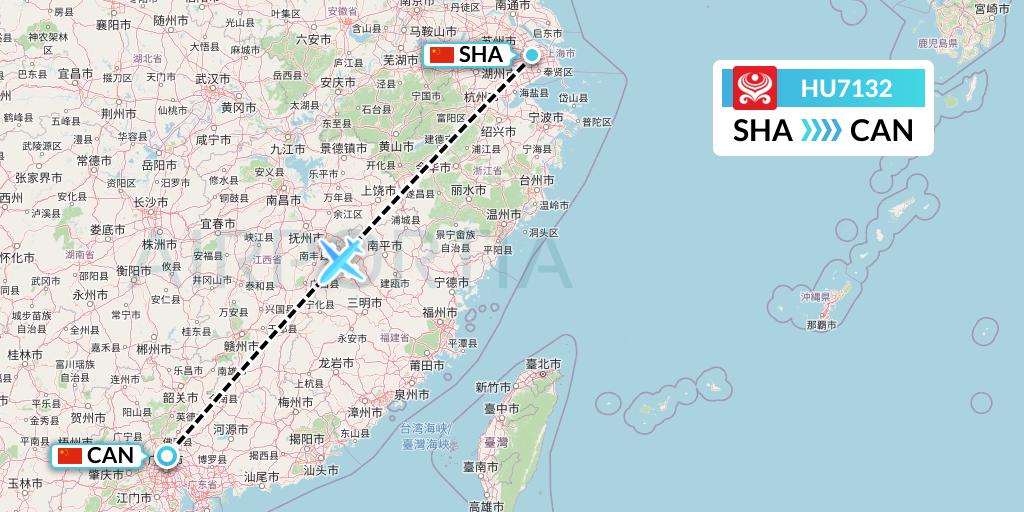 HU7132 Hainan Airlines Flight Map: Shanghai to Guangzhou