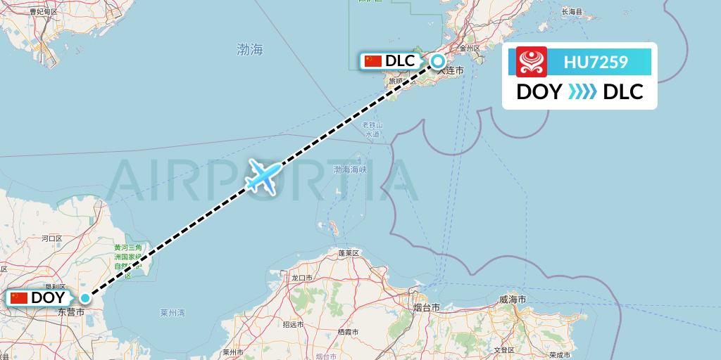 HU7259 Hainan Airlines Flight Map: Dongying to Dalian