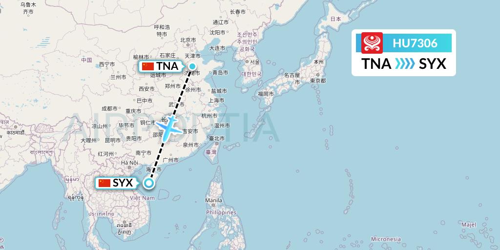 HU7306 Hainan Airlines Flight Map: Jinan to Sanya