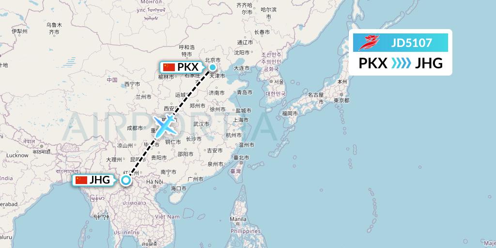 JD5107 Capital Airlines Flight Map: Beijing to Jinghong