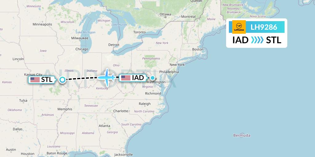 LH9286 Lufthansa Flight Map: Washington to St. Louis
