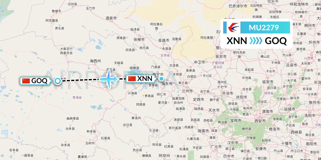 MU2279 China Eastern Airlines Flight Map: Xining to Golmud