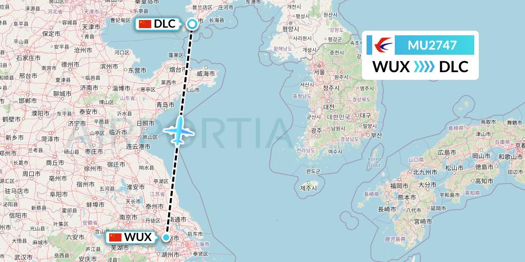 MU2747 China Eastern Airlines Flight Map: Wuxi to Dalian