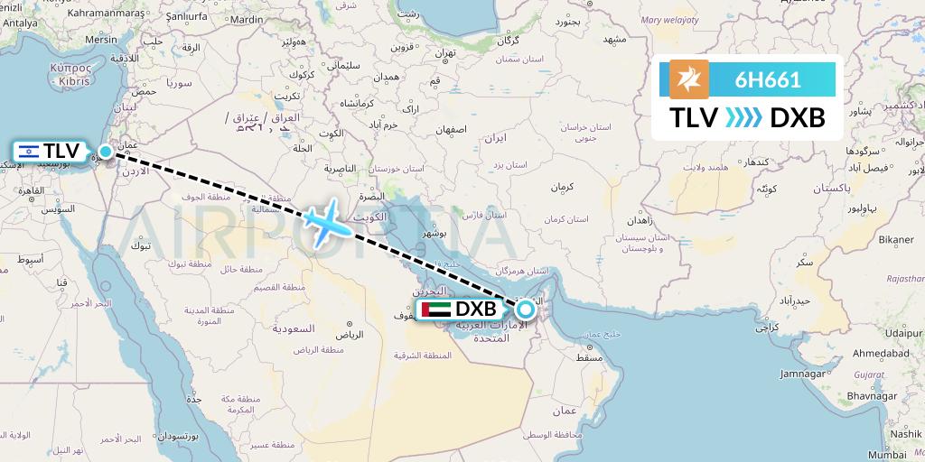 6H661 Israir Airlines Flight Map: Tel Aviv to Dubai