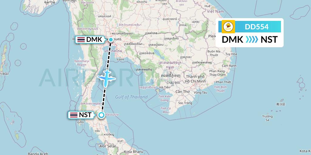 DD554 Nok Air Flight Map: Bangkok to Nakhon Si Thammarat