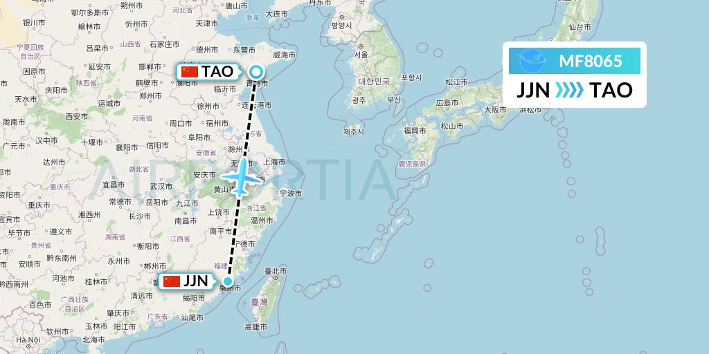 MF8065 Xiamen Airlines Flight Map: Jinjiang to Qingdao