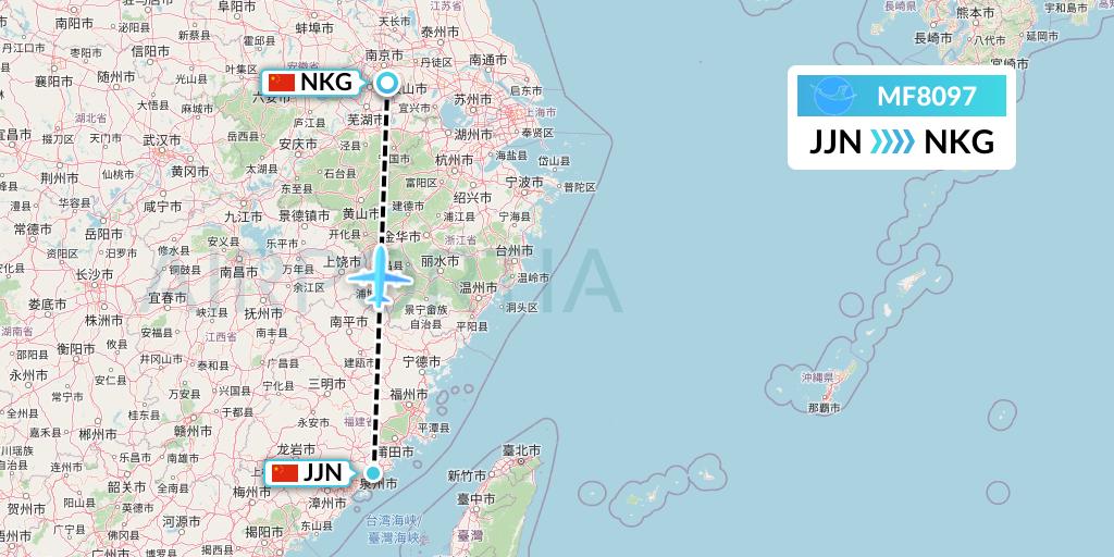 MF8097 Xiamen Airlines Flight Map: Jinjiang to Nanjing