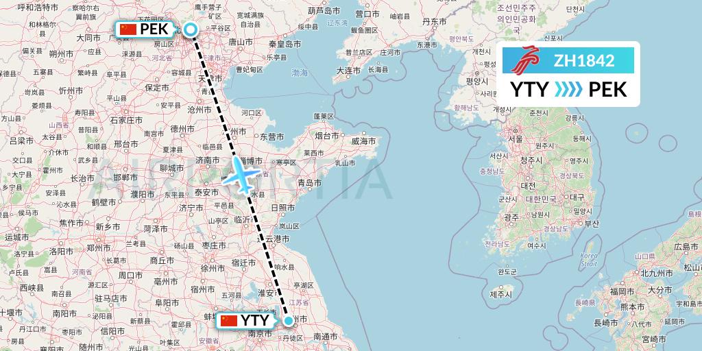 ZH1842 Shenzhen Airlines Flight Map: Yangzhou to Beijing