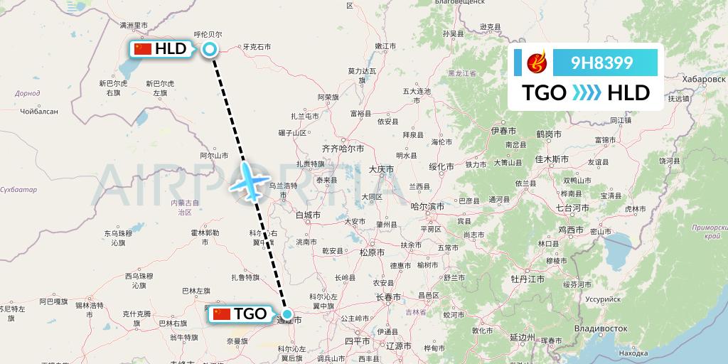 9H8399 Air Changan Flight Map: Tongliao to Hailar