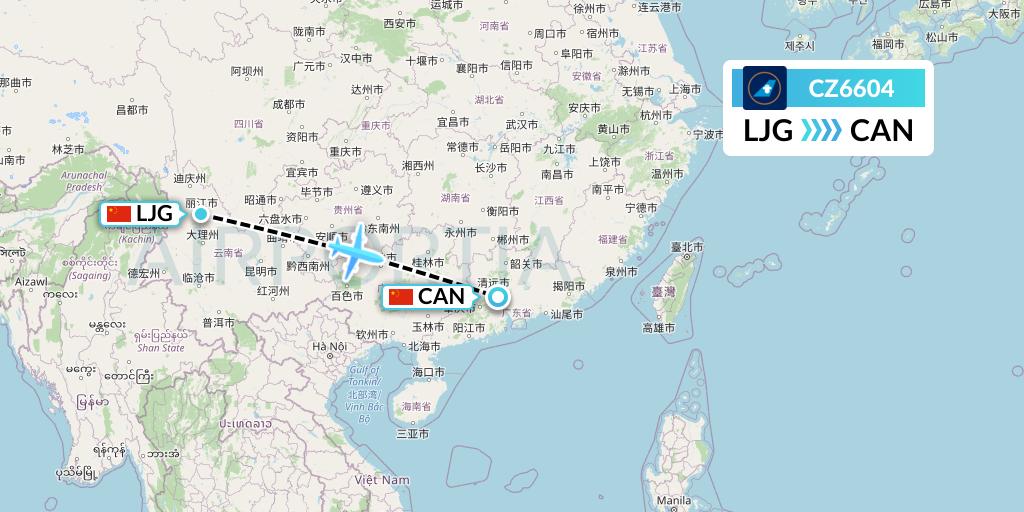 CZ6604 China Southern Airlines Flight Map: Lijiang to Guangzhou